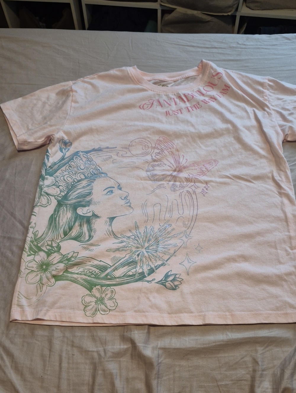 Pastel Graphic Tee with Floral Fairy Motif